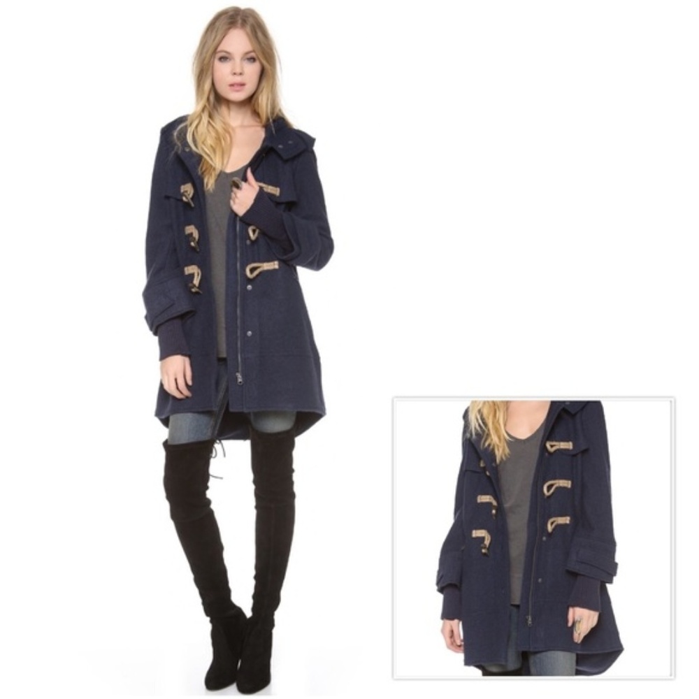 Free People Blue Boiled Wool Military Pea Coat